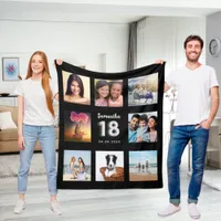 18th birthday black silver photo collage name fleece blanket