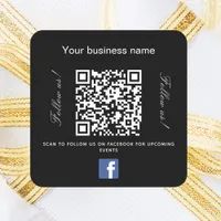 Black white business name qr code Facebook Square Sticker