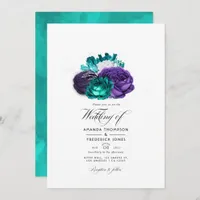 Rustic Violet and Turquoise Floral Wedding Photo Invitation