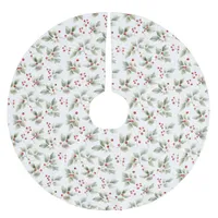 Holly and Berries Watercolor Brushed Polyester Tree Skirt