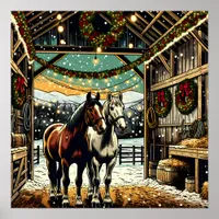 Merry Christmas Cartoon Horses   Poster