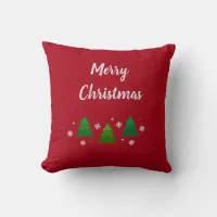 Christmas tree forest, snowflakes, red blue dots throw pillow