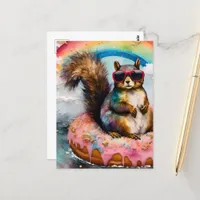 Squirrel on Floating Glazed Donut Funny Sweet Postcard