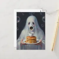 Surreal Breakfast pancakes ghost with coffee  Postcard
