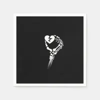 Skeleton Hand Holding Heart Simple Expression Napkins