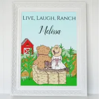 Personalized Cute Cowgirl and Teddy Bear on Ranch