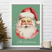 Green Vintage Retro Santa Claus Family Christmas Poster