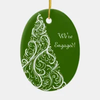 Christmas Tree on Green Winter Engagement Ceramic Ornament