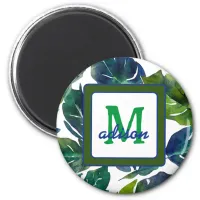 Green and Blue Foliage Philodendron Monogrammed Magnet