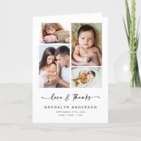 Love & Thanks | Modern Four Photo New Baby Folded  Thank You Card