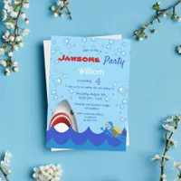 Shark under the sea 4th birthday party boy invitation