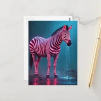 Neon Zebra Shakes Off The Rain Postcard