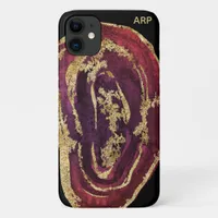*~* Maroon Burgundy Wine Agate Gold Glitter iPhone 11 Case
