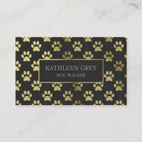 Gold And Charcoal Paw Print Pattern | Dog Walker Business Card