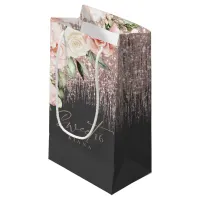 Floral Sparkles Sweet Sixteen Rose Gold/Blk ID912 Small Gift Bag