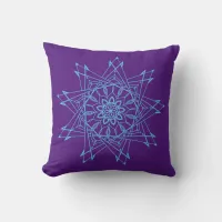 Light Blue and Purple Sharp Mandala Throw Pillow