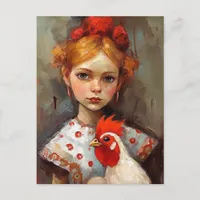 Adorable Girl with Her Pet Chicken Postcard