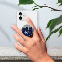 Navy Blue Silver Glitter Drips Sparkle Monogram PopSocket