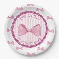 Personalized Baby Shower Paper Plates Pink Bows