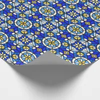 Stained Glass Style Shades of Blue and Yellow Wrapping Paper