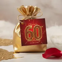 Luxury Red & Gold Glitter Ruby Jewel 60th Birthday Favor Tags