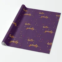 70th birthday purple gold hello 70 typography wrapping paper