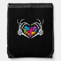 Autism Awareness s s Skeleton Hand Heart Puzzle Pi Drawstring Bag