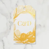 Elegant Watercolor Tulip Wreath Wedding Blue Ivory Foil Gift Tags