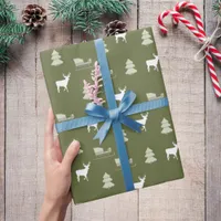 Green white deer pinetree sled pattern Christmas Wrapping Paper