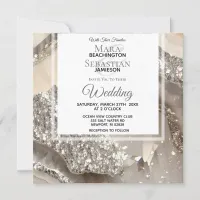 *~*Marble SILVER GRAY AGATE RSVP AR66 QR Wedding Invitation