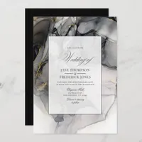 Black and Gold Alcohol Ink Wedding Invitation