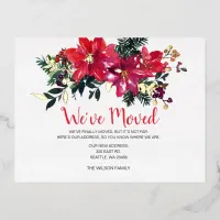 Rustic Poinsettias Berries We've Moved Holiday  Foil Invitation Postcard