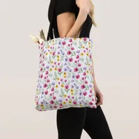 Pretty Yellow, Purple, Pink Floral Watercolor Tote Bag