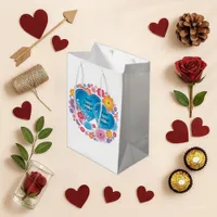 Romantic White Floral Blue Heart Medium Gift Bag