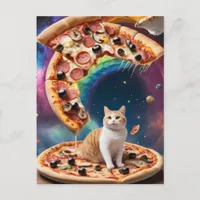 Funny Pizza Cat in Space Floating Pizzas Postcard