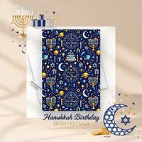 Cosmic Navy Gold Celestial Hanukkah Birthday Holiday Card