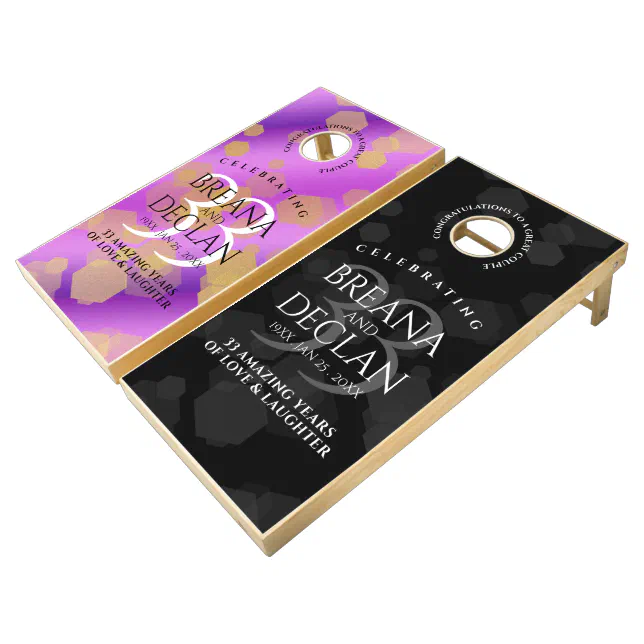 Elegant 33rd Amethyst Wedding Anniversary Cornhole Set