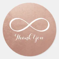 Rose Gold White Infinity Symbol Thank You Classic Round Sticker