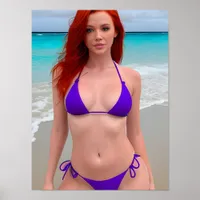 Sexy Red Haired Lady in a Purple Bikini Poster