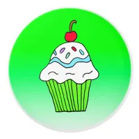 Whimsical Lime Green Cupcake with Cherry on Top Ceramic Knob