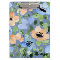 Floral Blue, Coral, Green Pretty Watercolor Clipboard