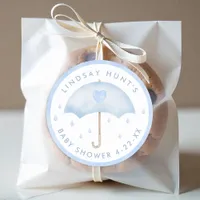 Blue Umbrella Baby Shower Favor Sticker