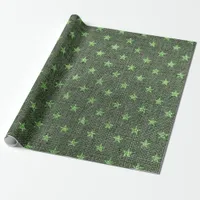 Green Christmas Stars Burlap Wrapping Paper