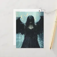 A Spooky Dark Angel in Rain Fantasy Postcard