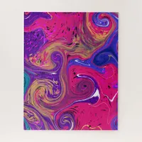 Blue, Teal, Purple Swirls Fluid art  Marble like  Jigsaw Puzzle