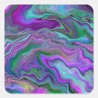 Purple, Green and Blue Fluid Art Marble    Square Sticker