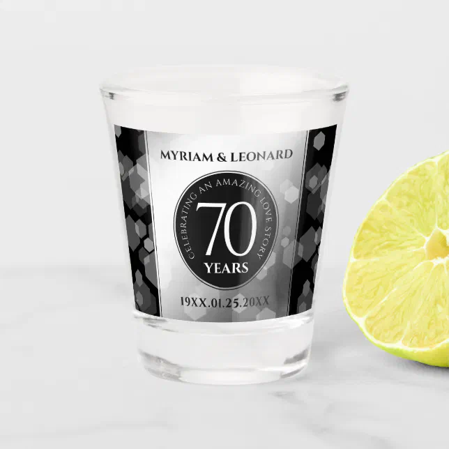 Elegant 70th Platinum Wedding Anniversary Shot Glass