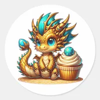 Gold Teal Dragon Boy's Birthday   Classic Round Sticker