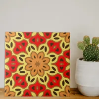 Red Yellow & Orange Boho Mosaic Geometric Pattern Ceramic Tile