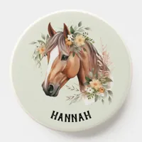 Pretty Horse Flowers Light Green Elegant Custom PopSocket